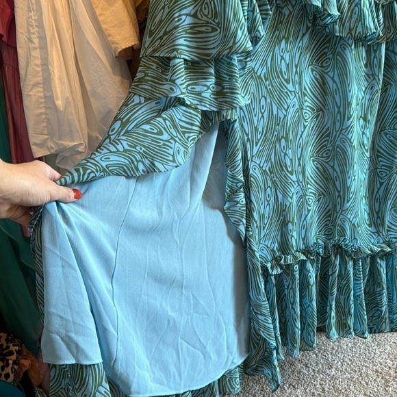 Cinq a Sept- Blue and green Sleeveless Multi Ruffle “Rayner” Printed Midi Dress - Picture 6 of 8